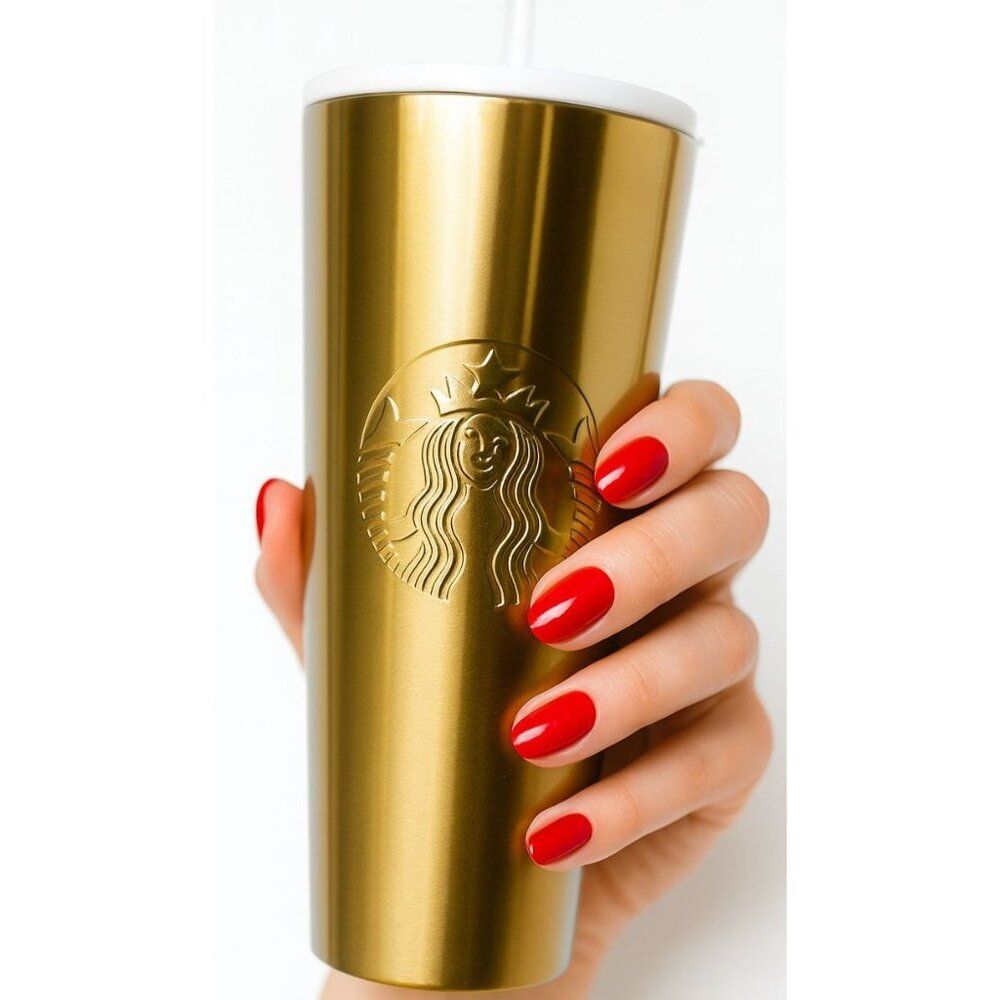 Starbucks Gold Cold Travel Tumbler Cup 2019 Holiday 24 oz Venti Glitter Gradient